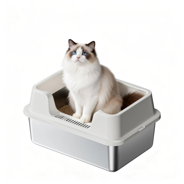 Stainless Steel Cat Litter Box with Lid,Extra Large Litter Box for Cats,Metal Litter Pan High Sided,Anti-Urine Leakage, Easy Cleaning, Include Scoop