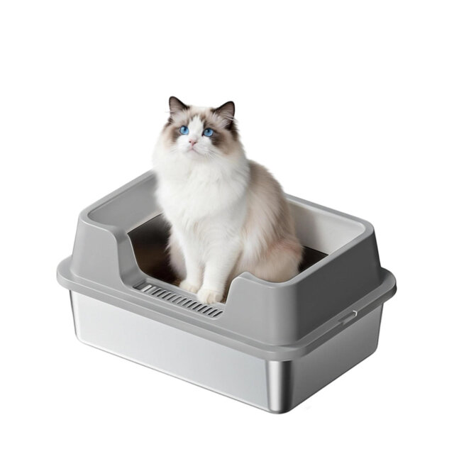 Stainless Steel Cat Litter Box with Lid,Extra Large Litter Box for Cats,Metal Litter Pan High Sided,Anti-Urine Leakage, Easy Cleaning, Include Scoop