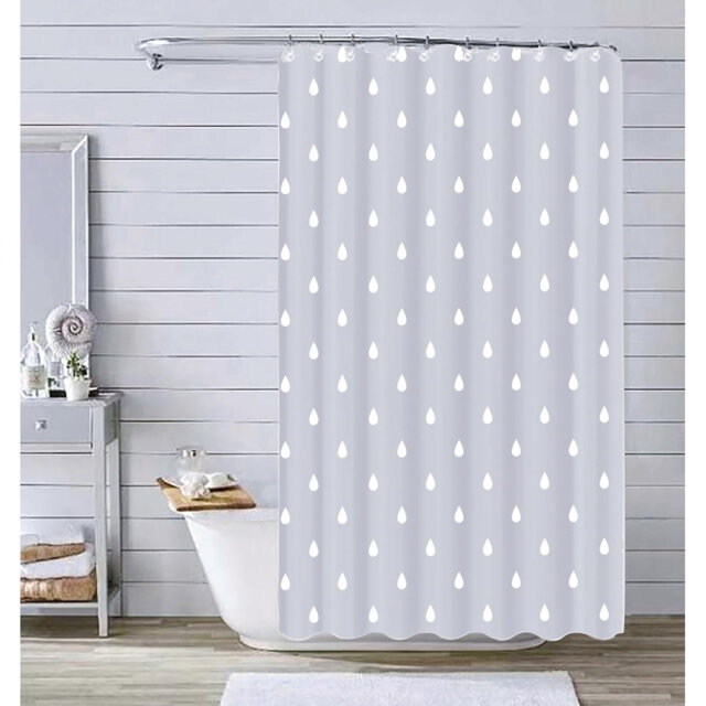 72×72in Water Droplet Shower Curtain, Anti-Mould Washable Fabric with 12 Hooks