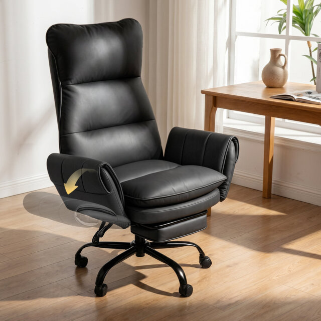 Big and Tall Office Chair, Flip Armrests for Pets & Cross Legged Sitting, Executive Ergonomic Computer Gaming Chair with Foot Rest