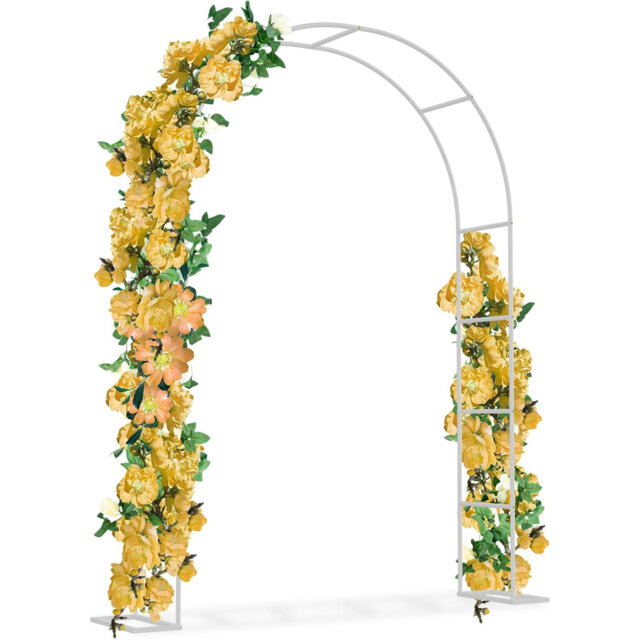 Garden Arch Metal 2.4x1.6M Trellis Support Frame Gate Archway with Sturdy Base Arched Plant Stand for Climbing Plants, Roses, Vegetables, Wedding Deco