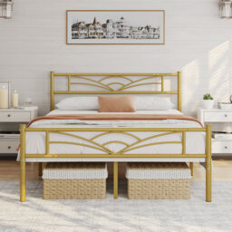 88.5cm Height Metal Bed Frame with Cloud-inspired Design Headboard