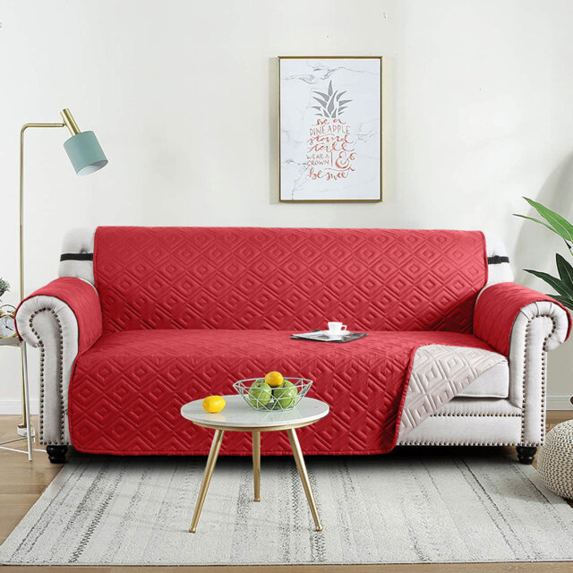 Waterproof Reversible Sofa Cover Quilted Anti-Slip Couch Protector with Adjustable Strap
