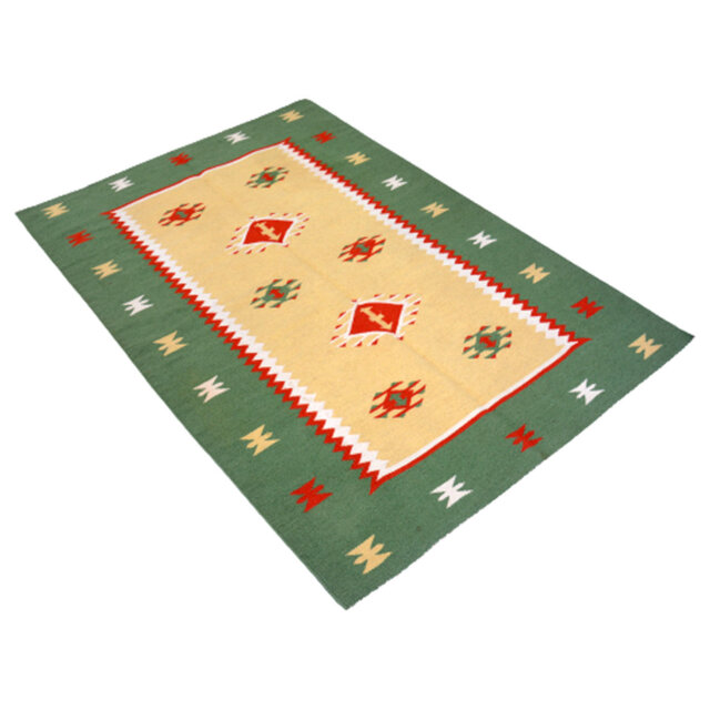Burks Vintage Handmade Kilim Wool Green/Beige Rug