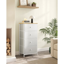 Chest Of Drawers Bedroom, Drawer Storage Unit, Dresser With 4 Fabric Drawers, Metal Frame, Tall And Slim, For Closet