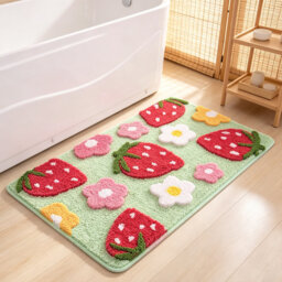 Vibrant Green Strawberry Flower Non-Slip Bath Mat 45x65cm