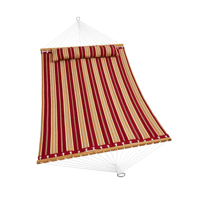 Double Hammock with Hardwood Spreader Bars, 2 Person Quilted Hammock with Detachable Pillow and Chains