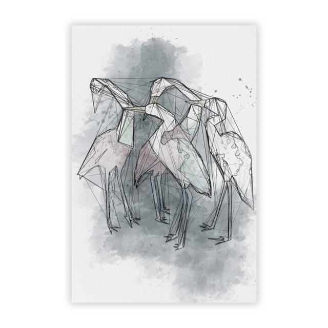 'Heron Birds' - Unframed Graphic Art Print on Paper