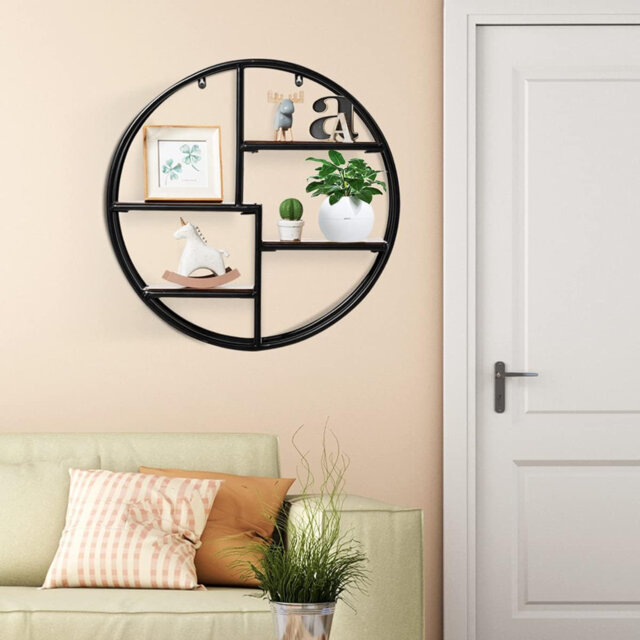 Wall Mounted Round Shelf, 4 Tiers Display Organiser Unit Decorative Ledge, Home Kitchen Living Room Bathroom Industrial Floating Storage Rack (55 X 11