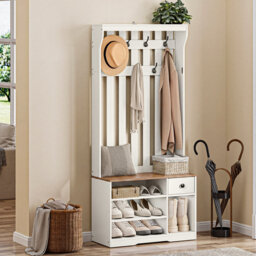Coat Rack With Shoe Bench, 3-In-1 Hallway Furniture With 7 Hooks,80W×35D×180Hcm