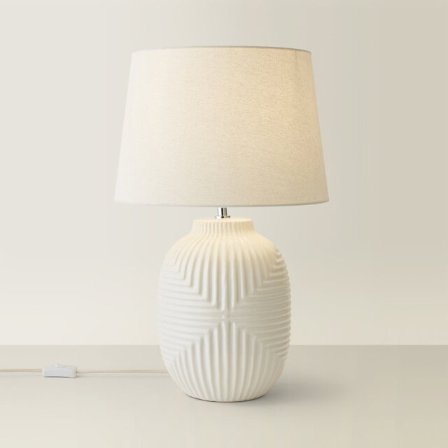Harrison Tapered Lamp Shade Geometric Ribbed Pattern Gloss Small Table Lamp