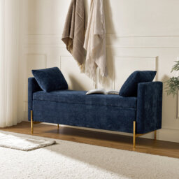 Louvenia 127cm Upholstered Flip Top Bench With Subdivided Storage and Toss Pillows