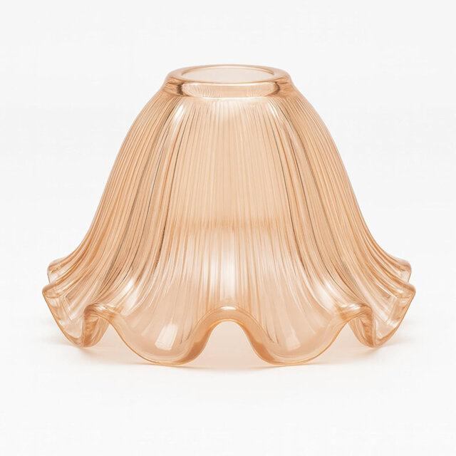 Amber Glass Lamp Shade 11.5cm Vintage Ribbed Ceiling Light Shade E27 Easy Fit Pendant Lampshade Retro Scalloped Replacement for Bedroom Living Room Ki