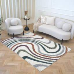 Moodi Modern Shaggy Area Rug Abstract Wavy Line Design