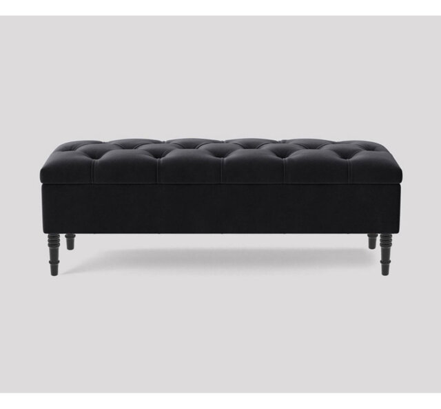 Alyana 90cm Wide Tufted Rectangle Ottoman Storage Bench, Upholstery Velvet Shoe Bench with Turned Wooden Legs