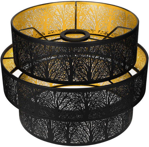 3-Tier Drum Metal Lampshade Metal Lamp Shades for Floor Lamps Pendant13'' Width x 10'' High, UNO Fitter, Chandelier Replacement with Forest Tree Desig
