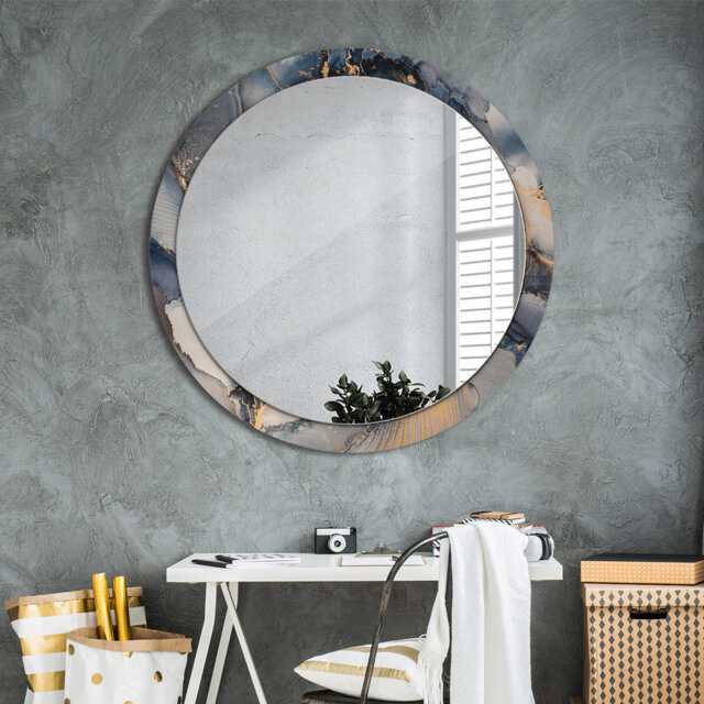 Huldar Round Glass Framed Wall Mounted Accent Mirror in Blue/Gold