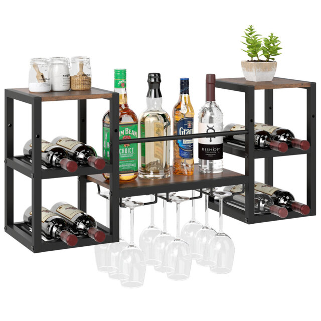 Wall Mounted Wine Rack Hanging Wine Rack With Glass Holder Wine Bottles Display Wall Storage With Open Shelves