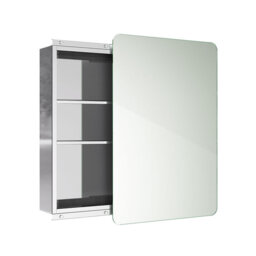 iBathUK Helsinki Wall Mounted Stainless Steel Bathroom Mirror Cabinet with Sliding Door and 2 Shelves in Silver, 660 x 460mm