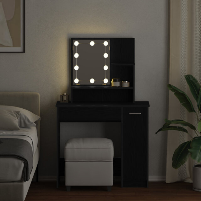 Dressing Table Black Oak Engineered Wood, Glass 86.5 X 35 X 136 Cm