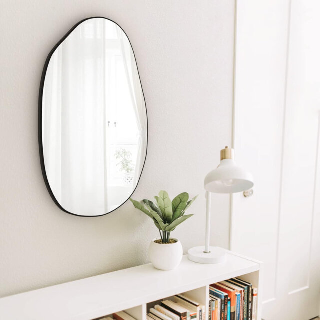 Chyrisse Irregular wall mirror, asymmetrical wall decor mirror, wall mirror, modern entrance mirror with wooden frame