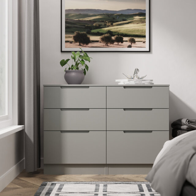 Milan 6 Drawer Chest in White Gloss & Bardolino Oak (Ready Assembled)