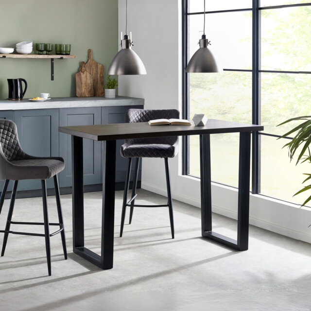 Armor Oak Solid Wood Top Metal Base Dining Table