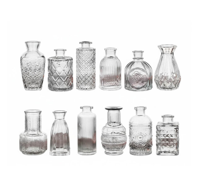 Set of 6 Vintage Embossed Glass Bud Vases