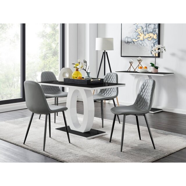 Scottsmoor Modern High Gloss & Glass Dining Table Set - 4 Scandi-Style Faux Leather Dining Chairs