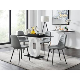 Scottsmoor Modern High Gloss & Glass Dining Table Set - 4 Scandi-Style Faux Leather Dining Chairs