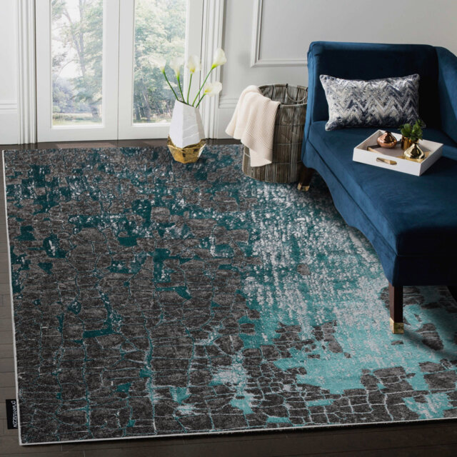 Modern DE LUXE rug for the living room, bedroom, vintage - textured green / anthracite