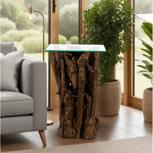 Modern Rectangular Glass Lamp Table Handmade Solid Wood Side And Coffee Table For Home And Livings