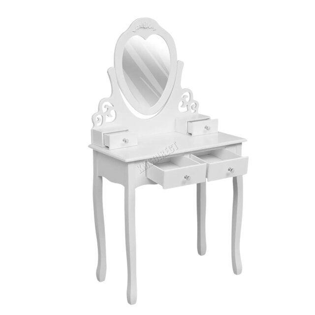 Andray 4 Drawer Dressing Table With Round Mirror And Stool