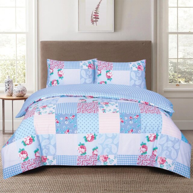 Duvet Cover Set with Pillowcases Cotton Rich Damask Pattern Bedding Soft Easy Care Wrinkle Resistant and Durable