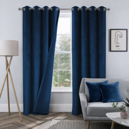 Crushed Velvet Eyelet Curtains with Matching Cushion Covers – Luxury Room Darkening Drapes Set