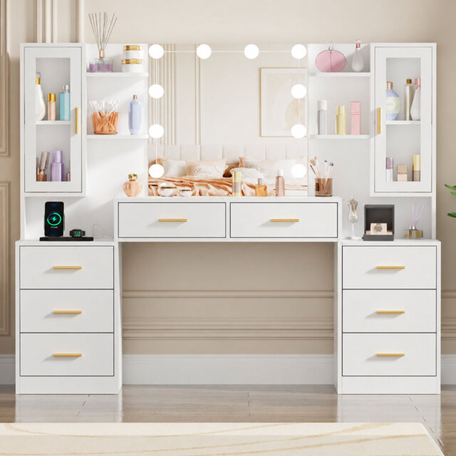 Elowen Dressing Table with Mirror，Modern Makeup Vanity Set for Bedroom