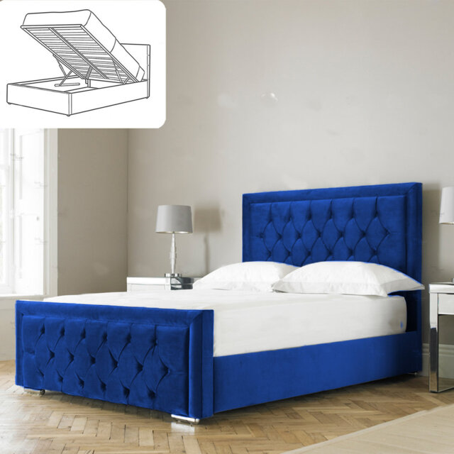 Aura Averian Upholstered Ottoman Storage Bed - Plush Velvet Gas Lift Bed Frame with Headboard