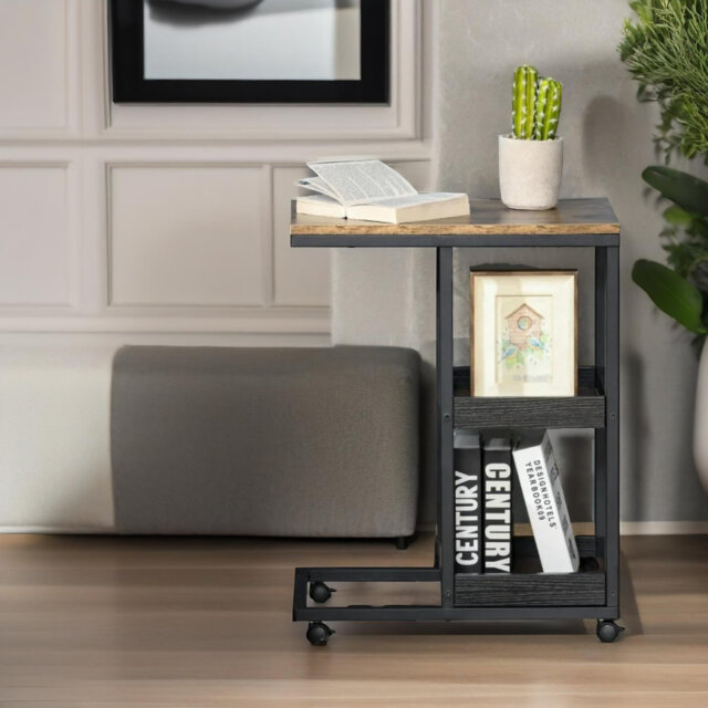 Trung C Shaped Side Table 3-Tier Living Room Furniture with Storage Shelves End Living Room
