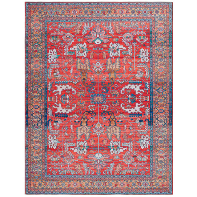 Tucson Vintage Look Machine Washable Non-Slip Area Rug in Red Multi