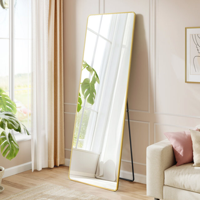 Full Length Mirror, 160 X 50 Cm, Rectangle Full Body Mirror With Stand, Frame Floor Mirror, Tempered Glass, For Bedroom, Living Room, Cloakroom