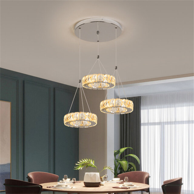 3-Ring LED Modern Chandelier Lamp Decorative LED K9 Crystal Chandelier Light Lamp For Living Space,Chrome
