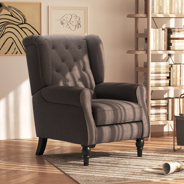 Wingback Accent Chair, Retro Upholstered Button Tufted Occasional Chair For Living Room And Bedroom,