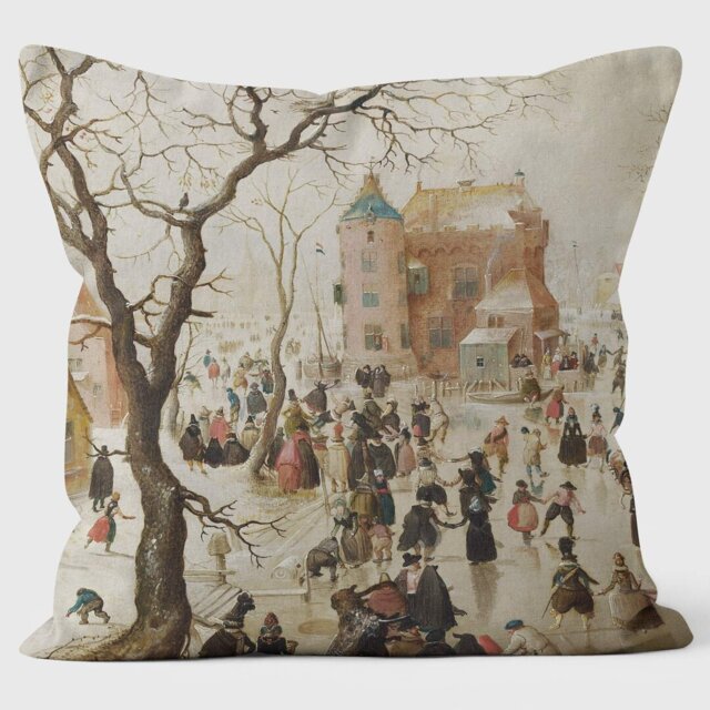 A Winter Scene with Skaters - Hendrick Avercamp - National Gallery Cushion