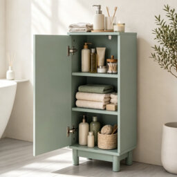 Slim Bathroom Storage Cabinet with Adjustable Shelf & Soft-Close Door, Sage Green
