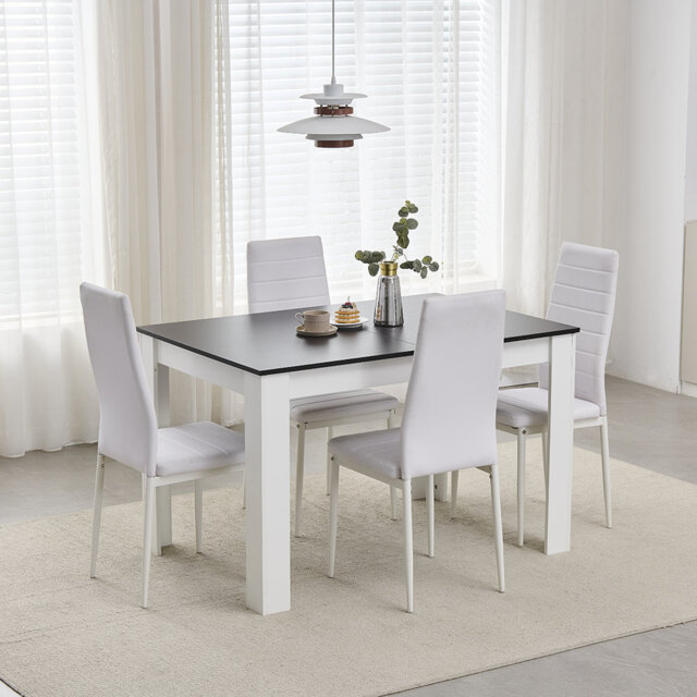 Walnut White 5-Piece Expandable Dining Table Set with 4 Upholstered Chairs, 120-150cm Extendable Table for 4-6 People, Modern Space-Saving Dining Set