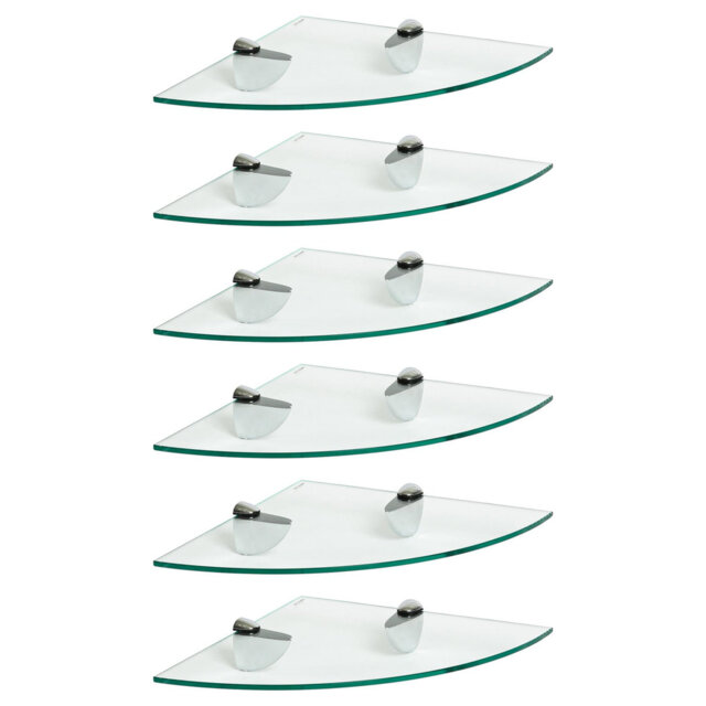 Harbour Housewares - Floating Glass Corner Shelves with Silver Brackets - Set of 6