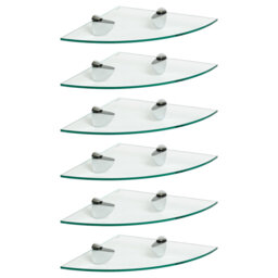 Harbour Housewares - Floating Glass Corner Shelves with Silver Brackets - Set of 6