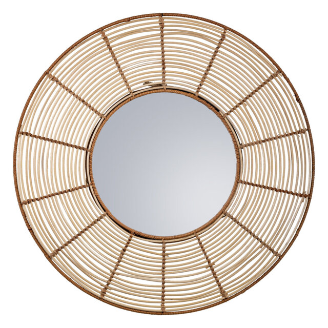 Swihart Round Rattan Framed Wall Mounted Accent Mirror in Brown