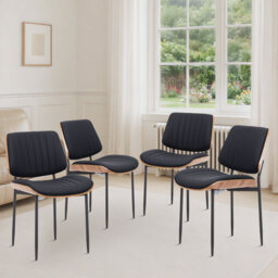 Windsor Faux Leather Dining Chair with Walnut Bentwood Back & Seat Base – Breathable Chair with Metal Legs