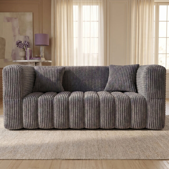 Modern Corduroy 2-Seater Loveseat with Oversized Armrests, Small Space Sofa